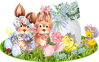 Króliki i kurczaki na łące